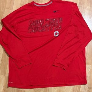 Men's Nike Dri-Fit OSU Ohio State Buckeyes Long Sleeve Shirt Red Size XXL